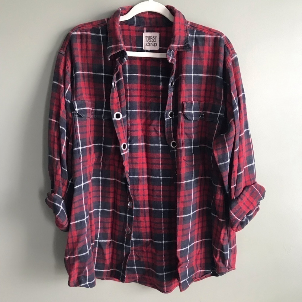 LF Furst of a Kind grommet plaid flannel jacket